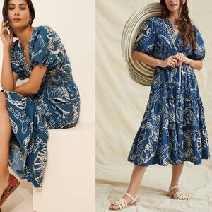 Conditions Apply Printed Puff-Sleeved Midi Dress